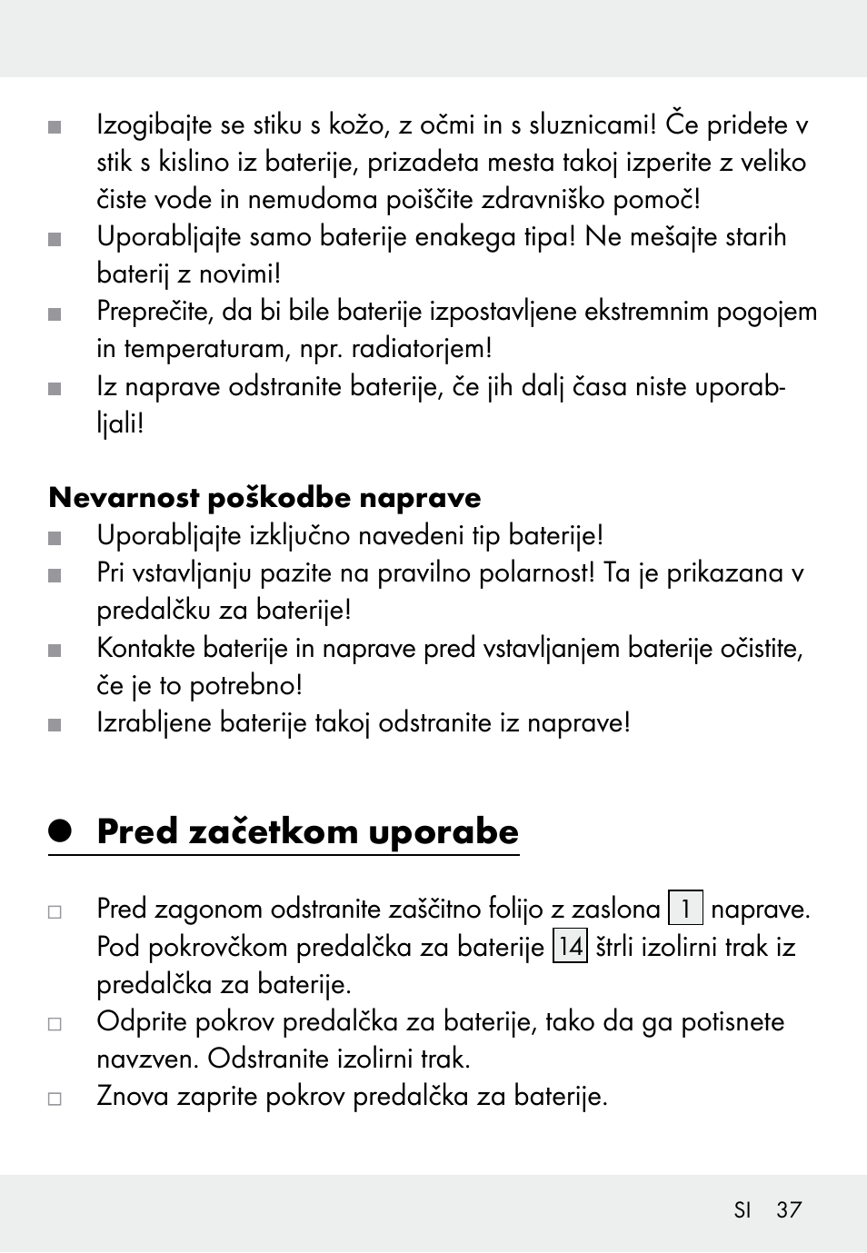 Pred začetkom uporabe | Auriol Z31793 User Manual | Page 37 / 74