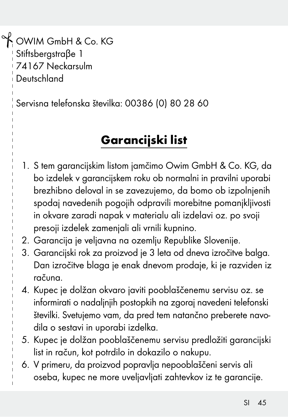 Garancijski list | Auriol Z31793 User Manual | Page 45 / 74