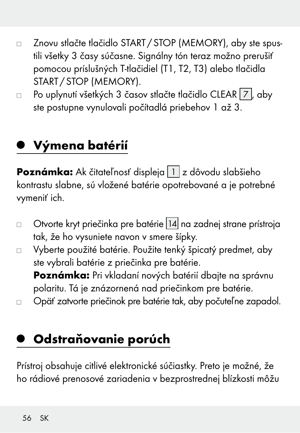 Výmena batérií, Odstraňovanie porúch | Auriol Z31793 User Manual | Page 56 / 74