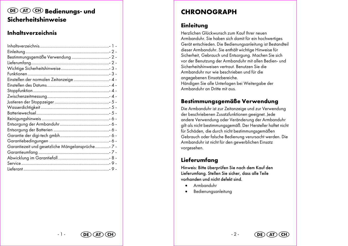 Chronograph | Auriol 2-LD3564 User Manual | Page 2 / 20