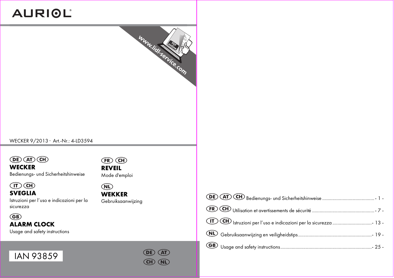 Auriol 4-LD3594 User Manual | 16 pages