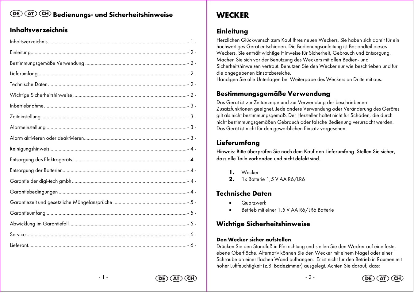 Wecker | Auriol 4-LD3594 User Manual | Page 2 / 16