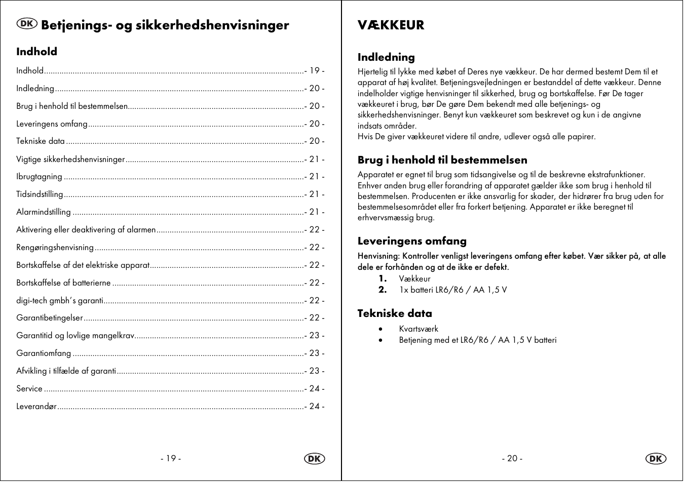 Betjenings- og sikkerhedshenvisninger, Vækkeur | Auriol 4-LD3594 User Manual | Page 11 / 23