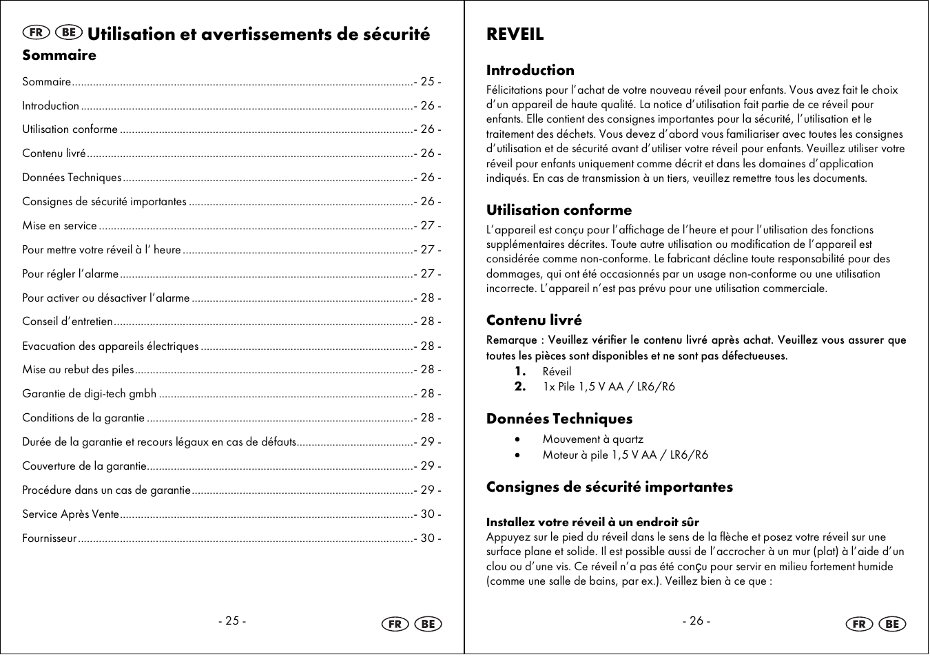 Utilisation et avertissements de sécurité, Reveil | Auriol 4-LD3594 User Manual | Page 14 / 23