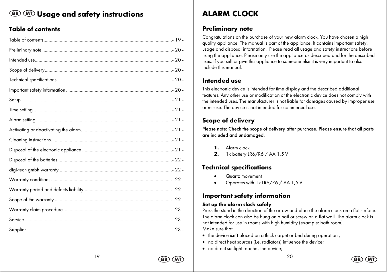 Usage and safety instructions, Alarm clock | Auriol 4-LD3594 User Manual | Page 11 / 16