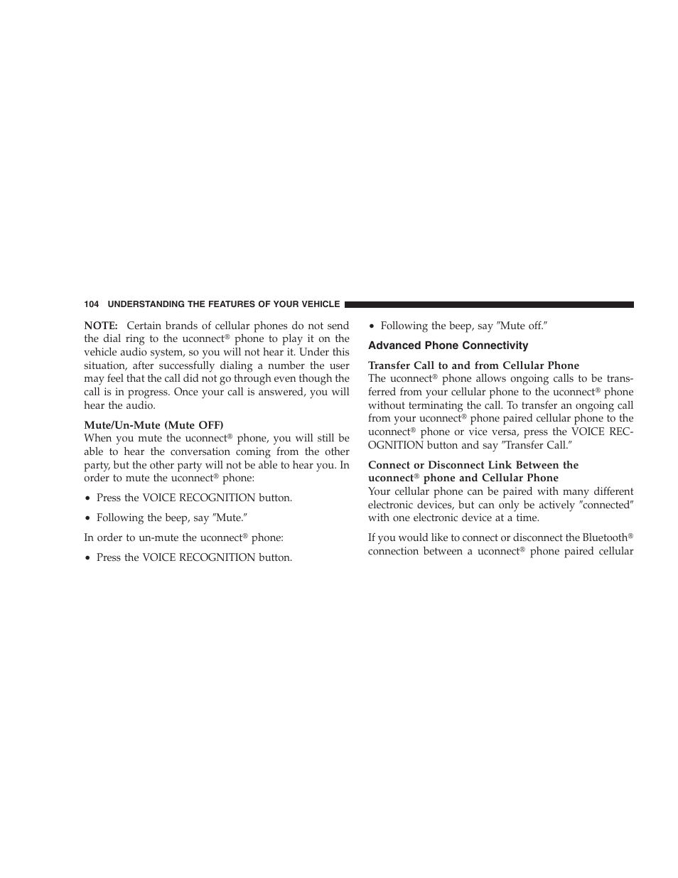 Advanced phone connectivity | Dodge 2009 Durango User Manual | Page 106 / 498