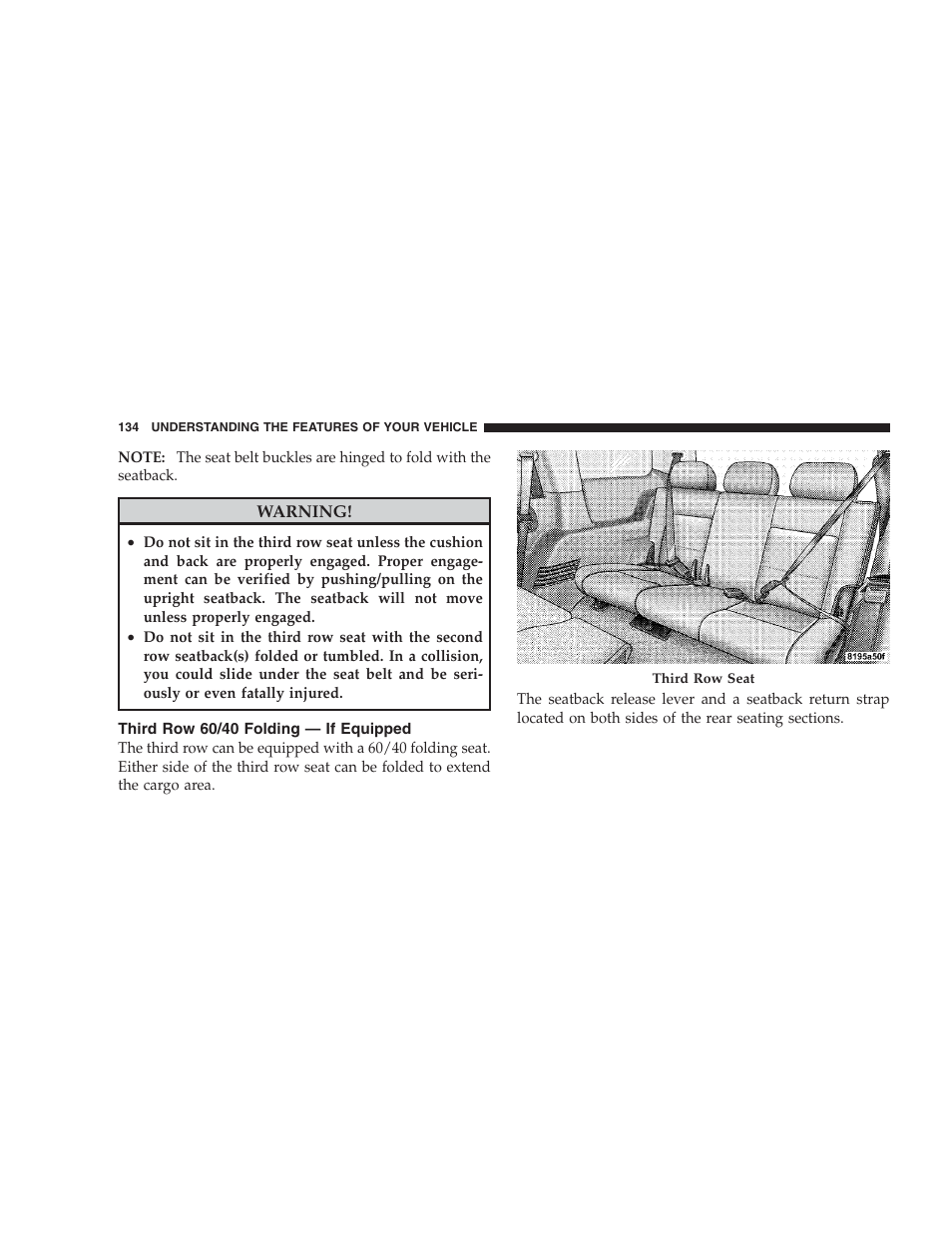 Third row 60/40 folding - if equipped | Dodge 2009 Durango User Manual | Page 136 / 498