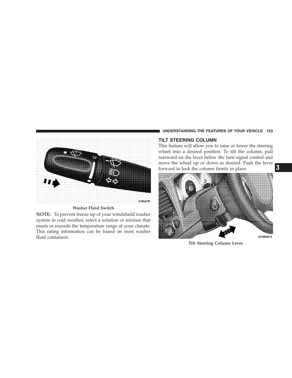 Tilt steering column | Dodge 2009 Durango User Manual | Page 155 / 498