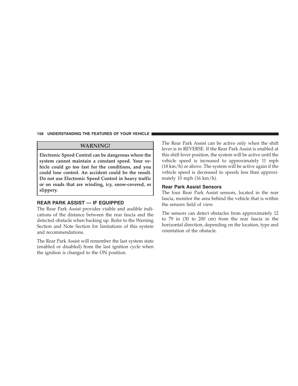 Rear park assist - if equipped, Rear park assist sensors | Dodge 2009 Durango User Manual | Page 160 / 498