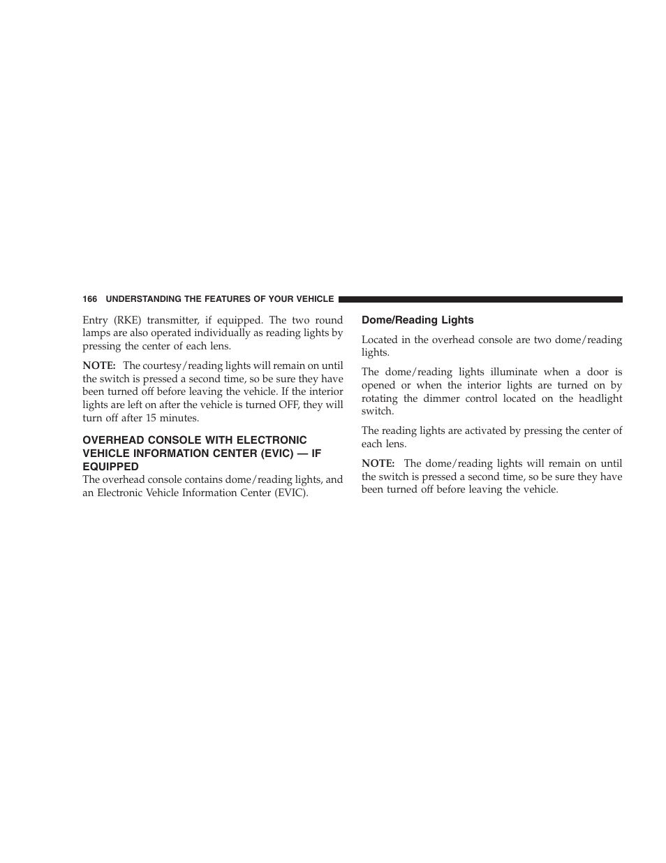 Dome/reading lights | Dodge 2009 Durango User Manual | Page 168 / 498