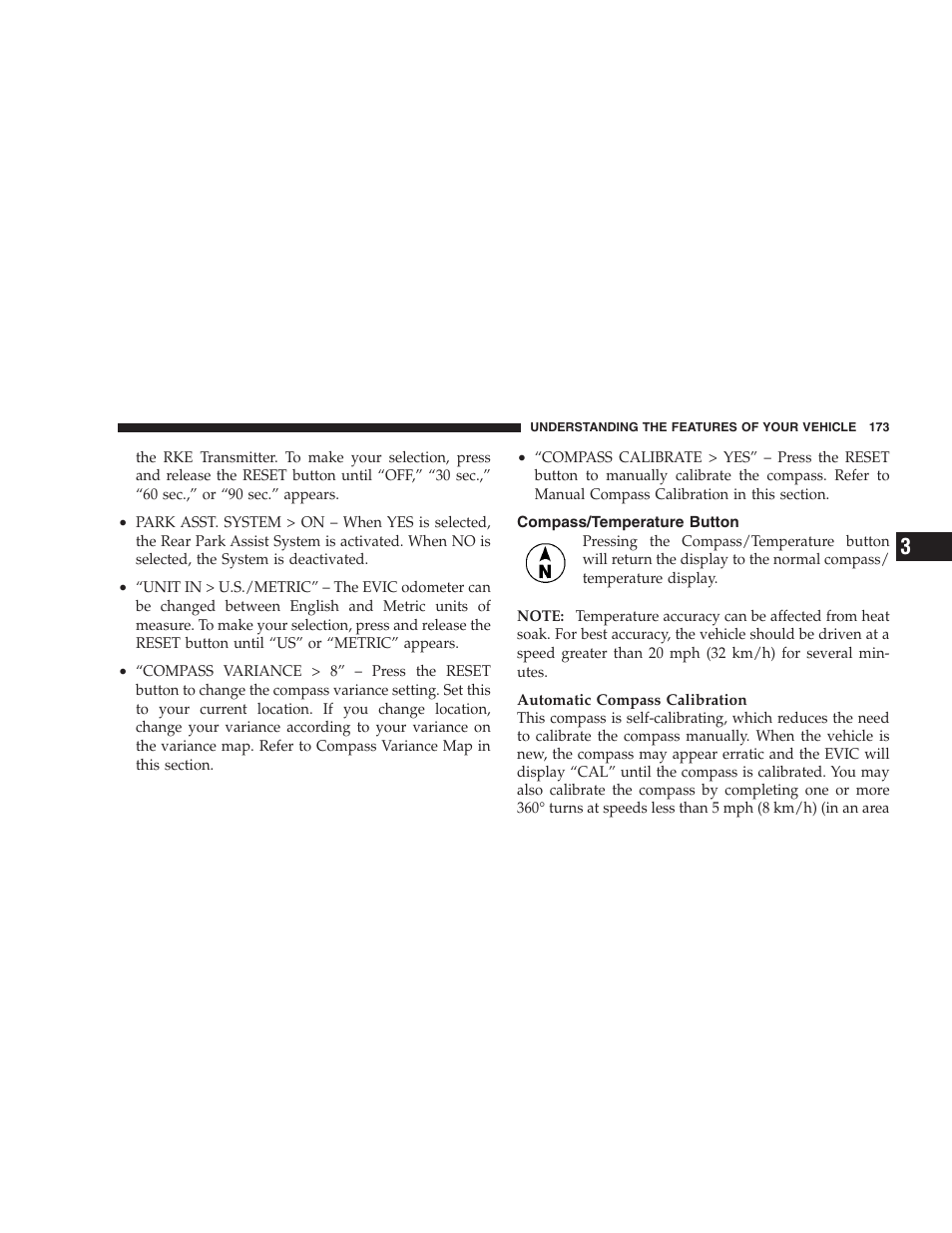 Compass/temperature button | Dodge 2009 Durango User Manual | Page 175 / 498