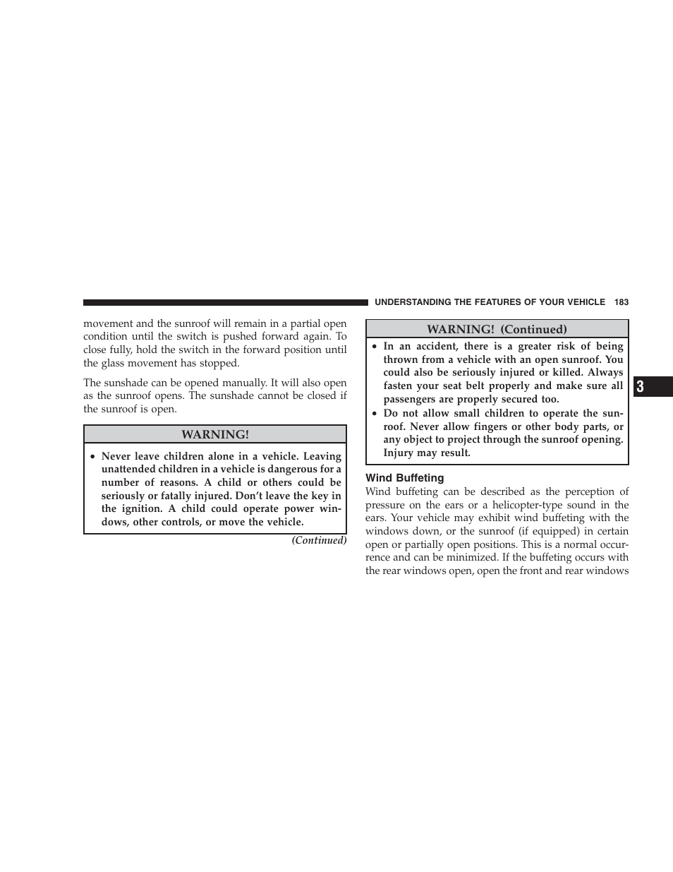 Wind buffeting | Dodge 2009 Durango User Manual | Page 185 / 498