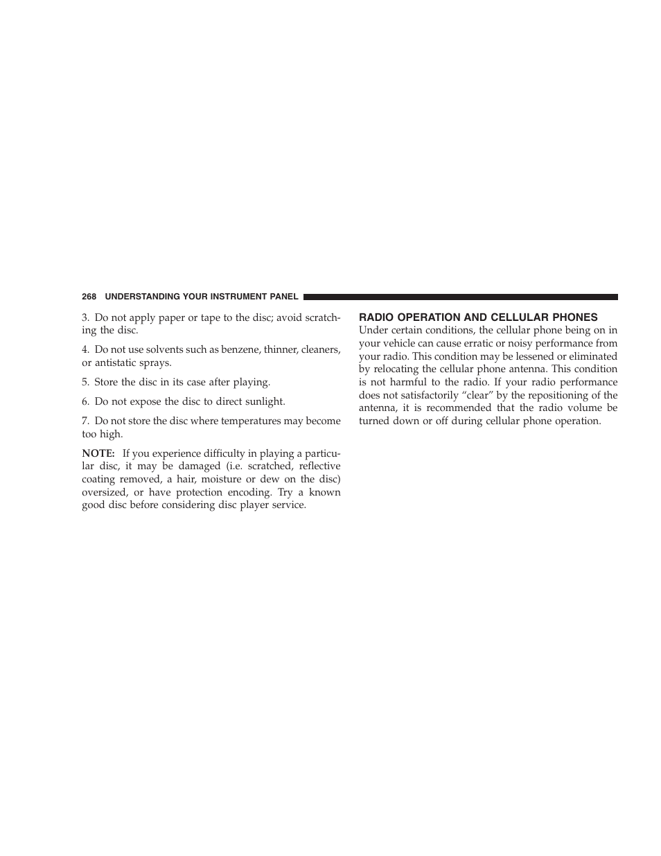 Radio operation and cellular phones | Dodge 2009 Durango User Manual | Page 270 / 498