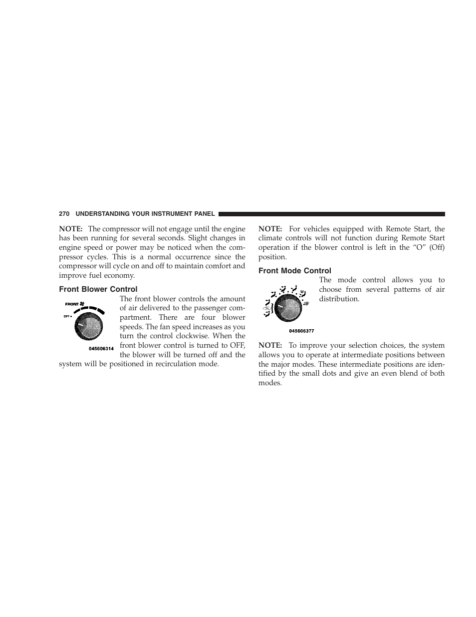 Front blower control, Front mode control | Dodge 2009 Durango User Manual | Page 272 / 498