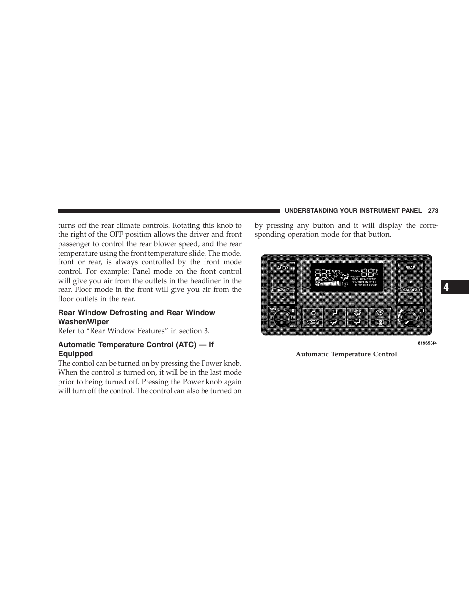 Automatic temperature control (atc) - if equipped | Dodge 2009 Durango User Manual | Page 275 / 498