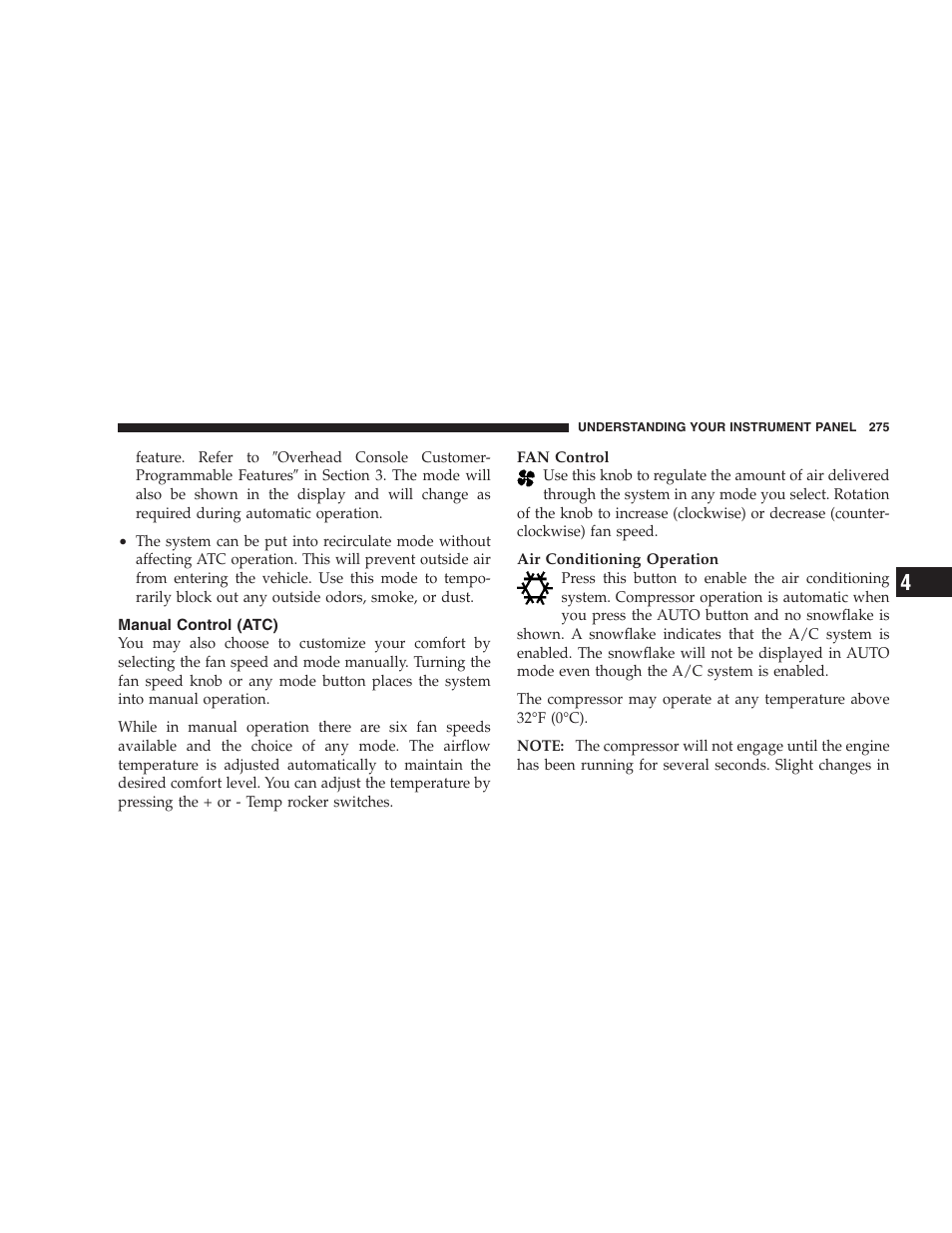 Manual control (atc) | Dodge 2009 Durango User Manual | Page 277 / 498