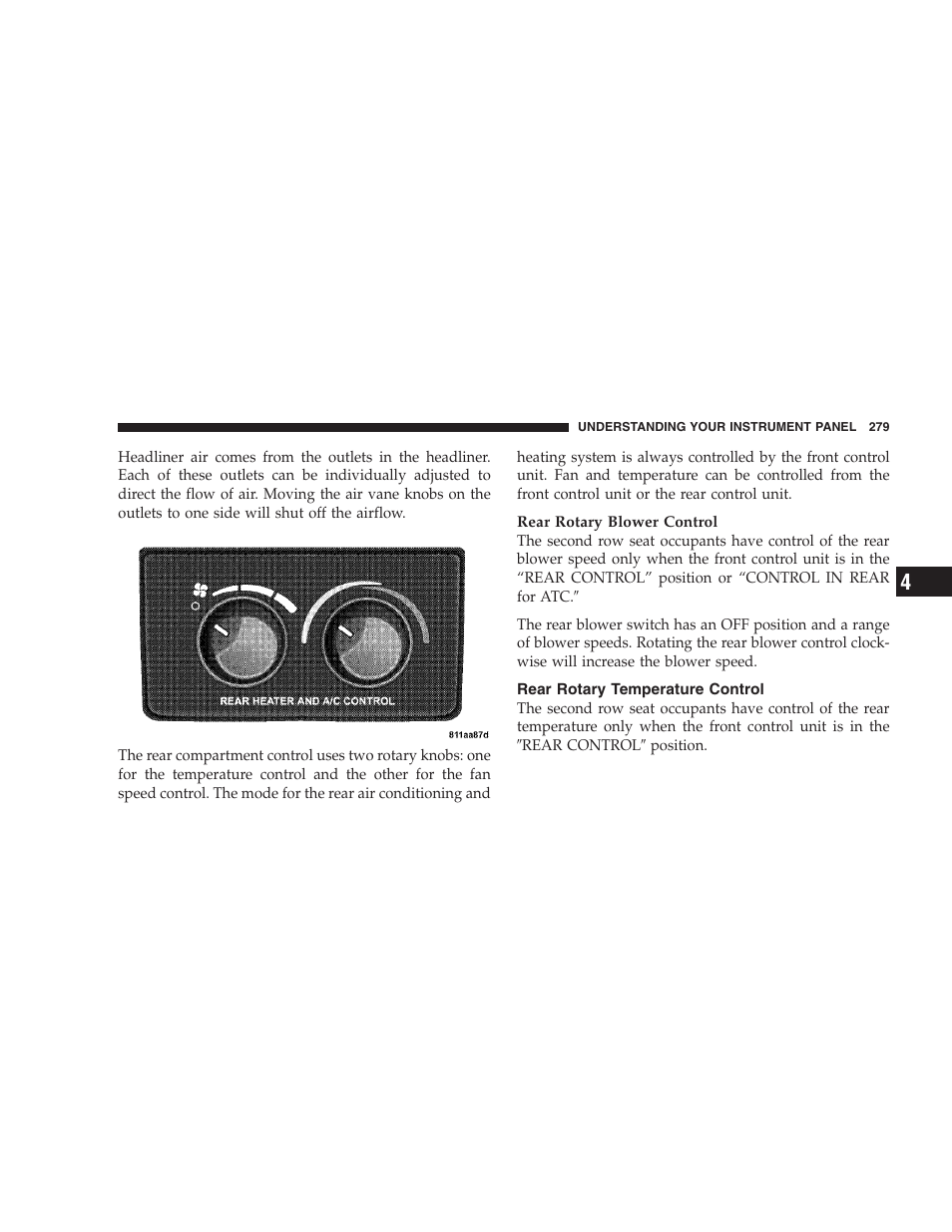 Rear rotary temperature control | Dodge 2009 Durango User Manual | Page 281 / 498