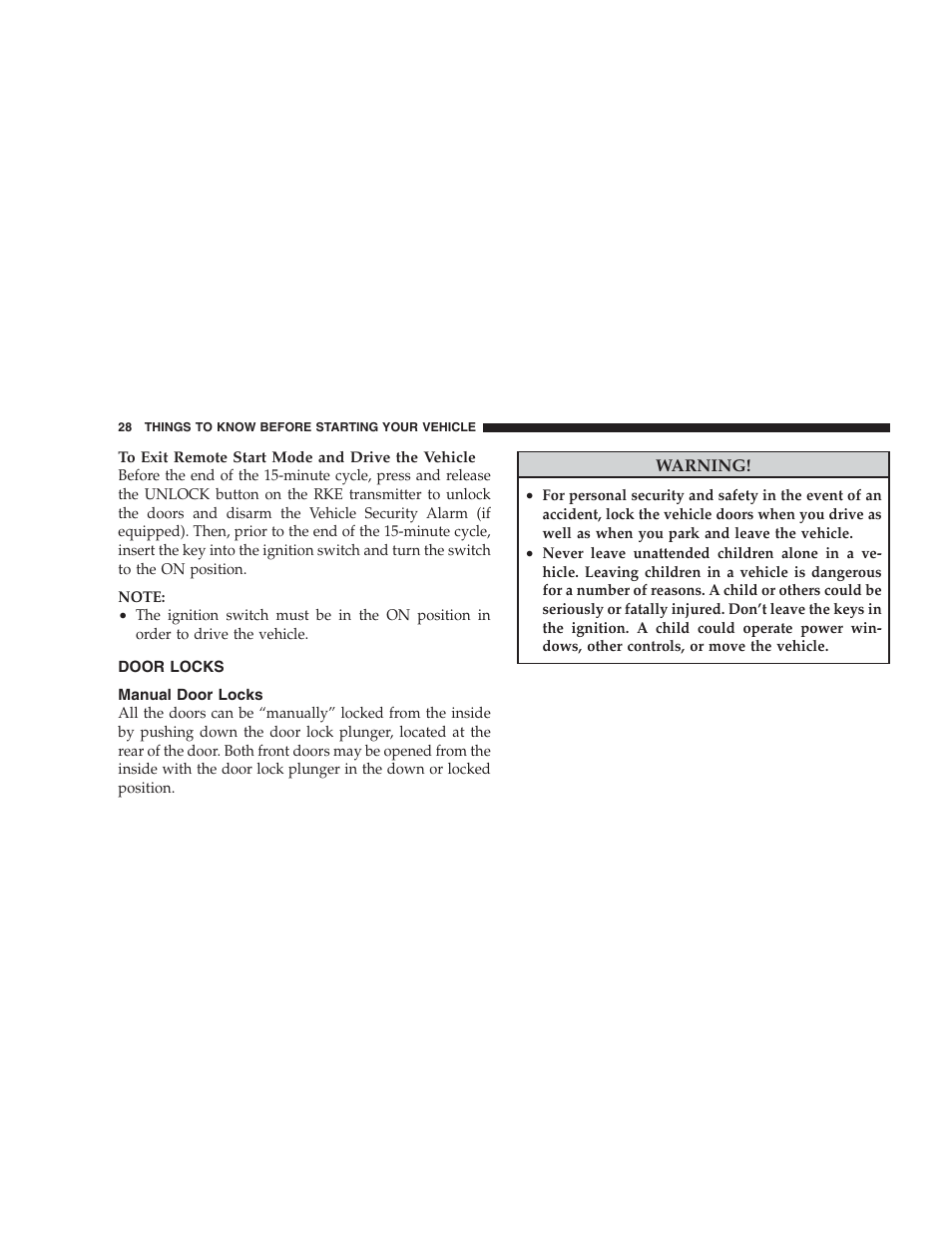 Door locks, Manual door locks | Dodge 2009 Durango User Manual | Page 30 / 498