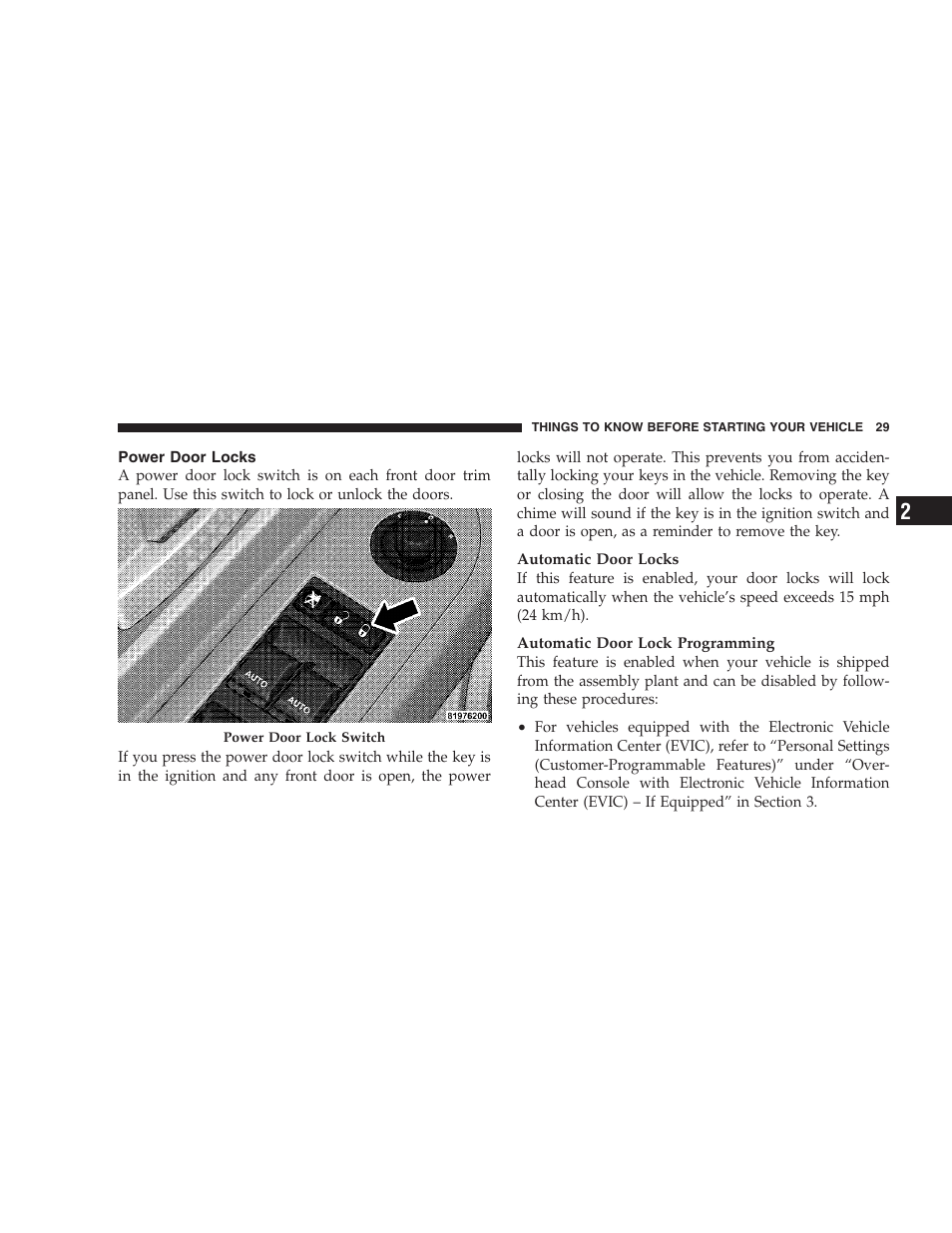 Power door locks | Dodge 2009 Durango User Manual | Page 31 / 498