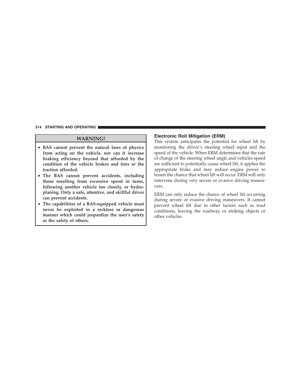 Electronic roll mitigation (erm) | Dodge 2009 Durango User Manual | Page 316 / 498