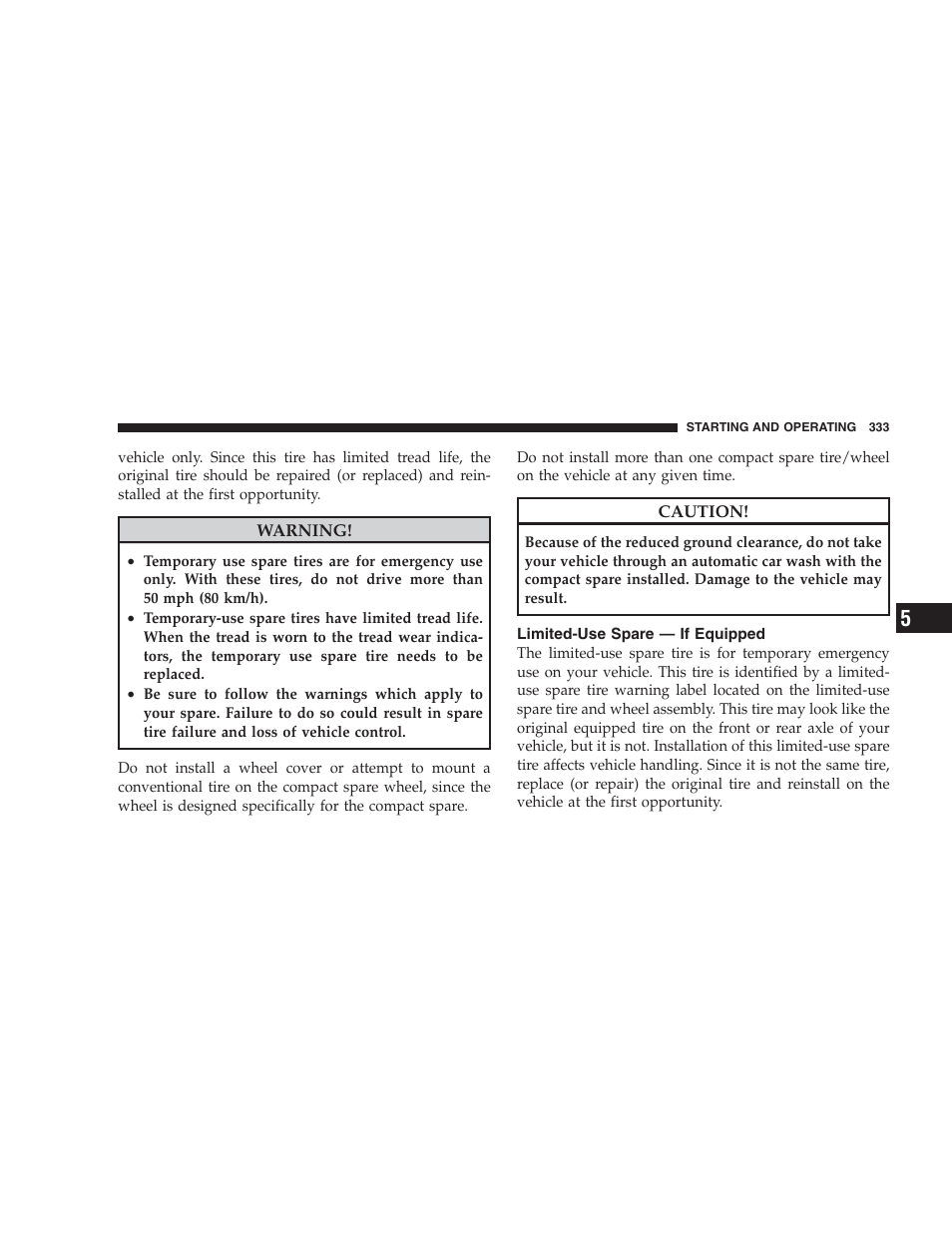 Limited-use spare - if equipped | Dodge 2009 Durango User Manual | Page 335 / 498