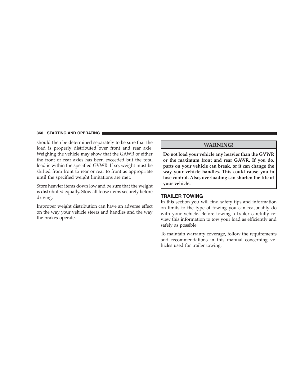 Trailer towing | Dodge 2009 Durango User Manual | Page 362 / 498