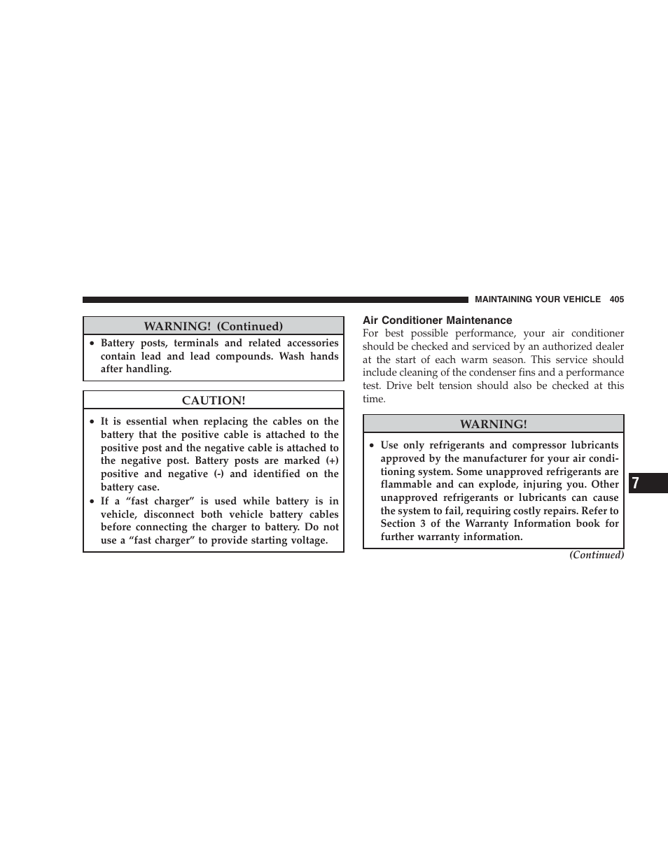 Air conditioner maintenance | Dodge 2009 Durango User Manual | Page 407 / 498