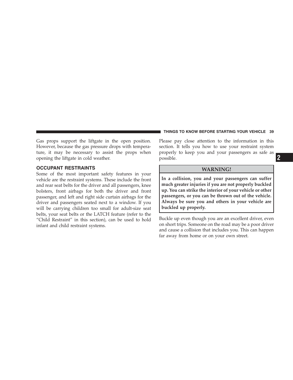 Occupant restraints | Dodge 2009 Durango User Manual | Page 41 / 498