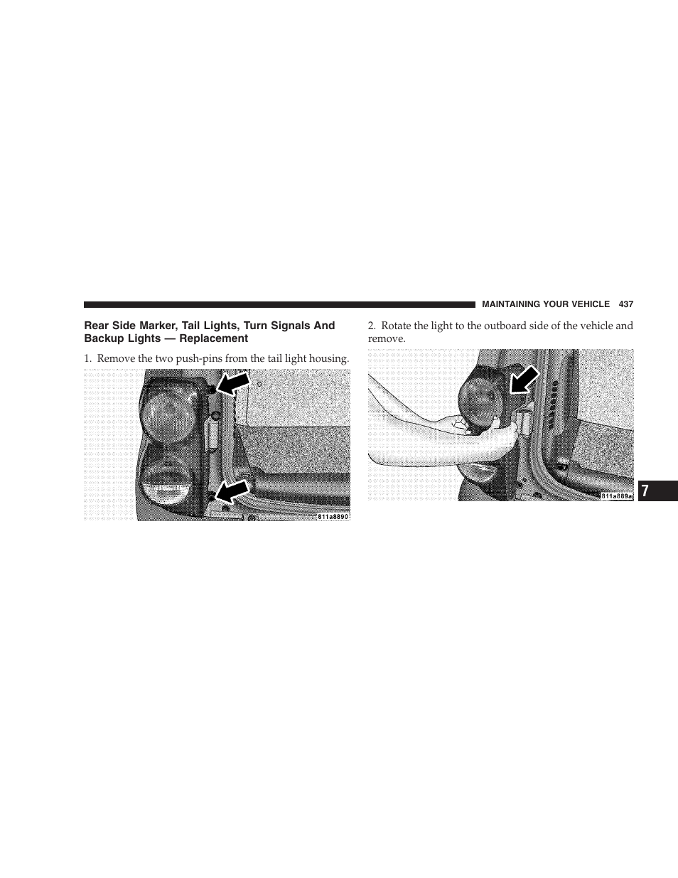 Rear side marker, tail lights, turn signals, And backup lights — replacement | Dodge 2009 Durango User Manual | Page 439 / 498