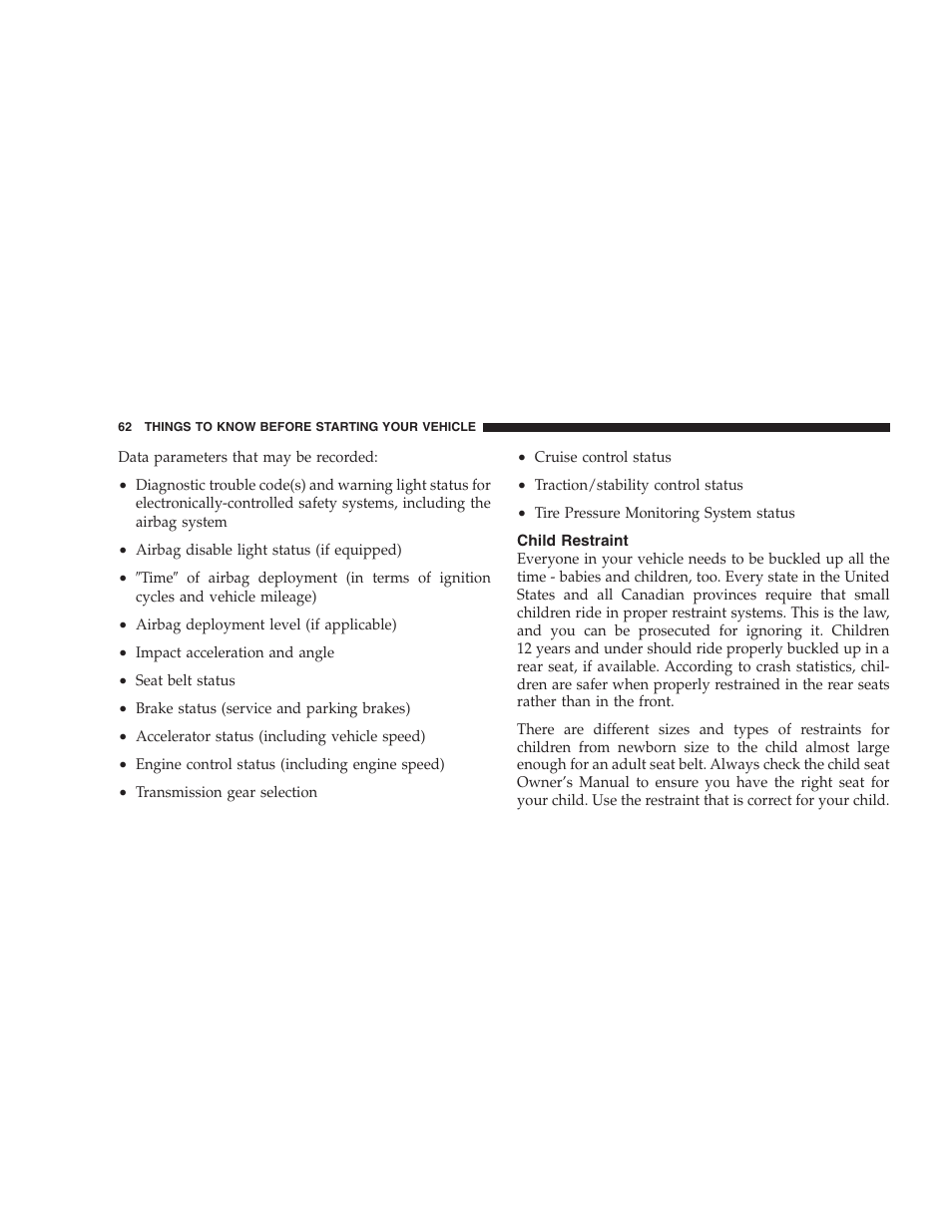 Child restraint | Dodge 2009 Durango User Manual | Page 64 / 498