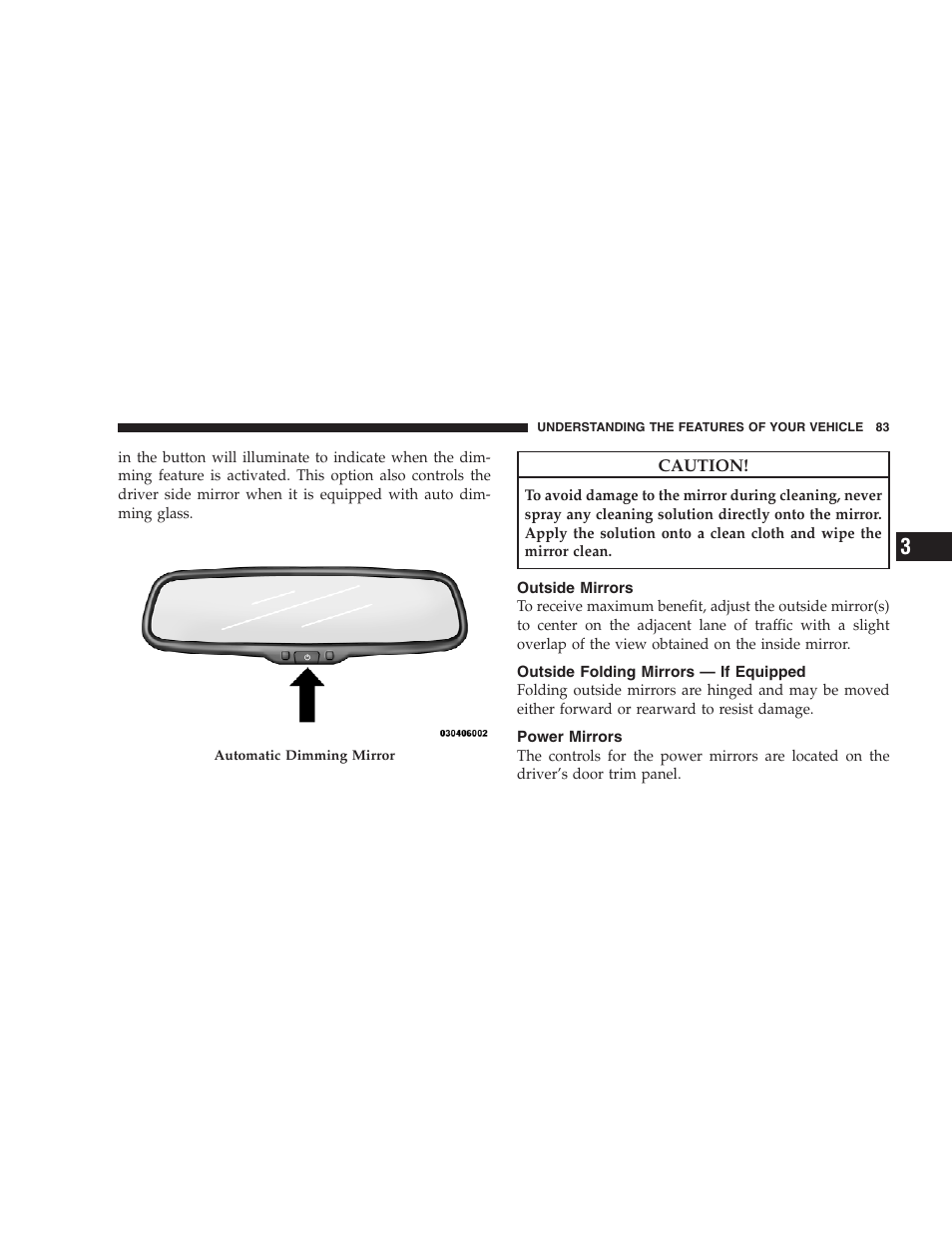 Outside mirrors, Outside folding mirrors - if equipped, Power mirrors | Dodge 2009 Durango User Manual | Page 85 / 498