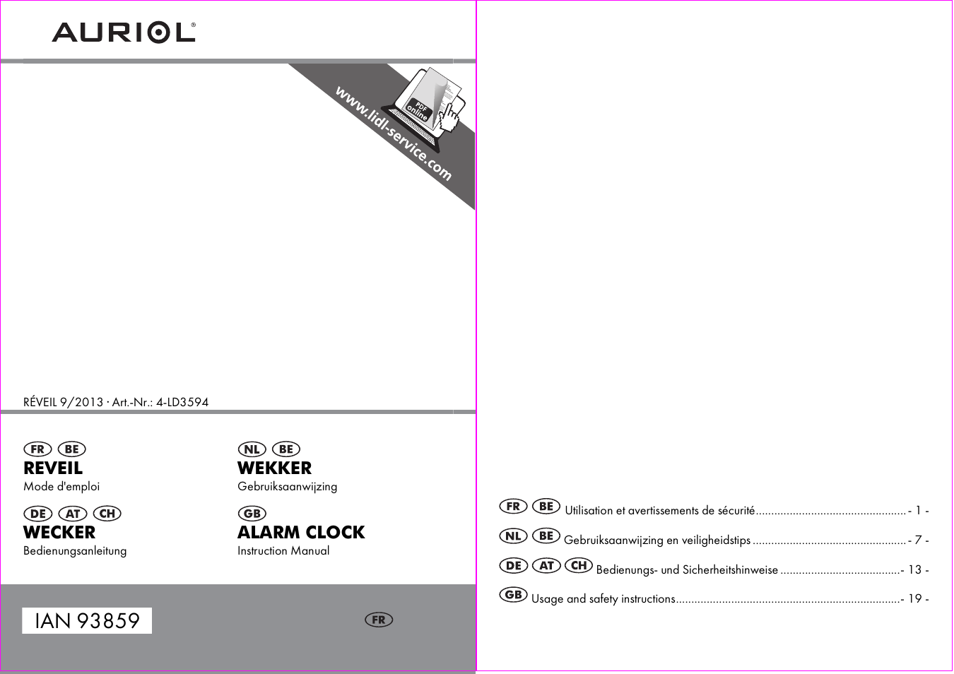 Auriol 4-LD3594 User Manual | 14 pages