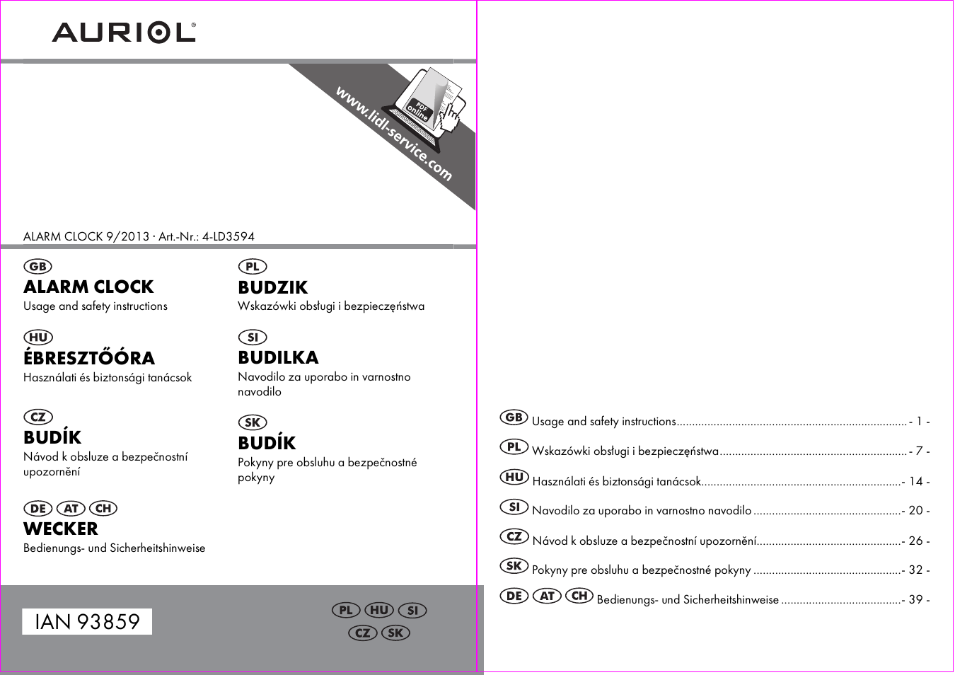 Auriol 4-LD3594 User Manual | 24 pages