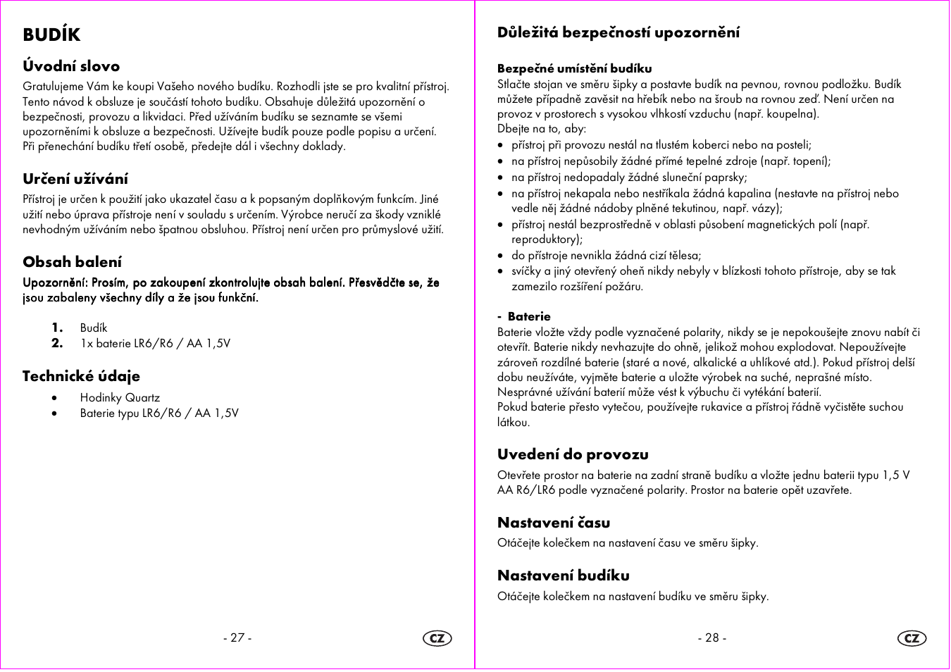 Budík | Auriol 4-LD3594 User Manual | Page 15 / 24