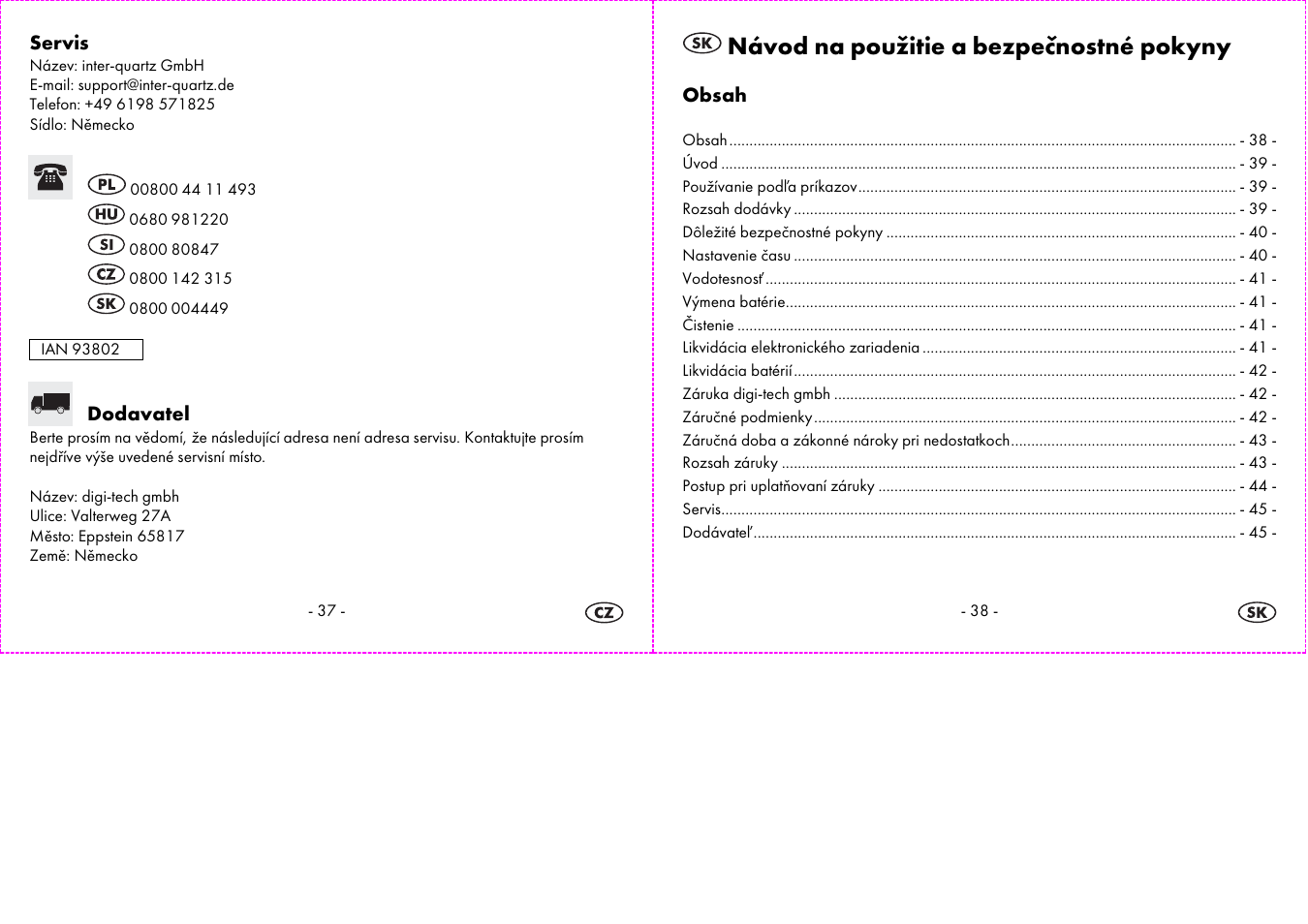 Návod na použitie a bezpečnostné pokyny | Auriol 2-LD3574 User Manual | Page 20 / 28
