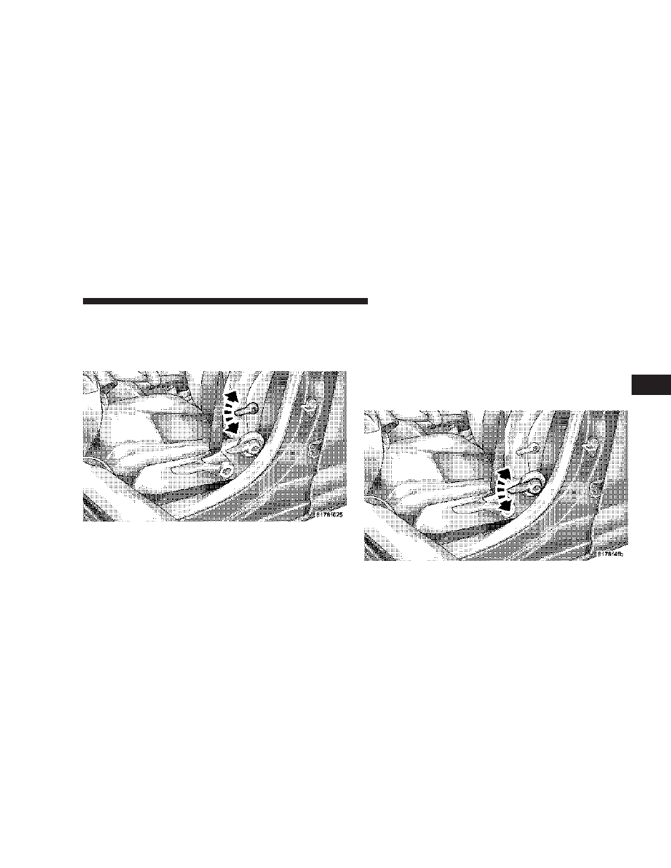 Manual lumbar - if equipped, Drivers seatback recline, Manual lumbar — if equipped | Driver’s seatback recline | Dodge 2009 Caliber User Manual | Page 121 / 431