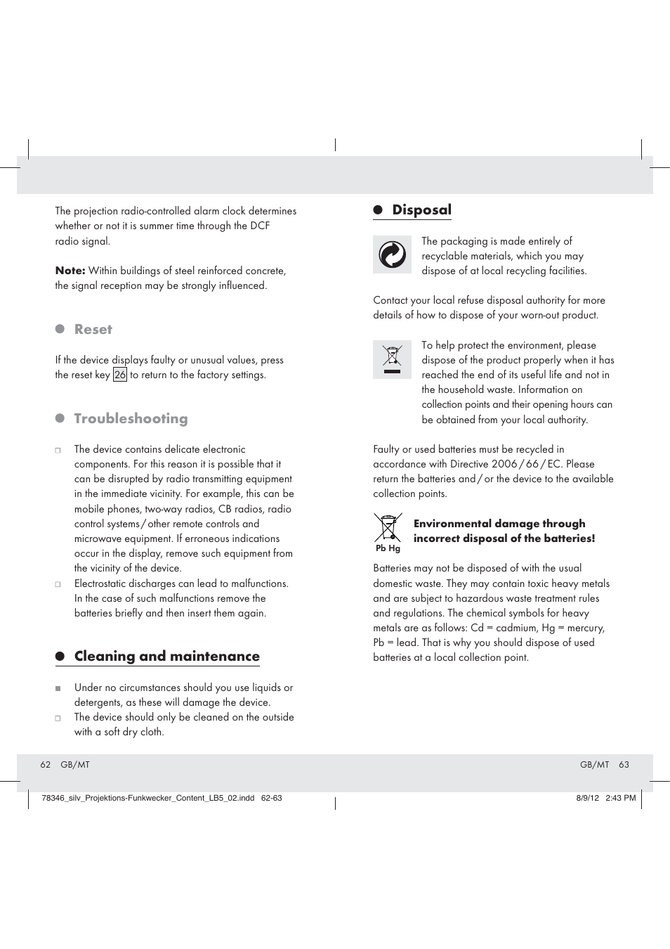 Reset, Troubleshooting, Cleaning and maintenance | Disposal | Auriol Z31311 User Manual | Page 33 / 42