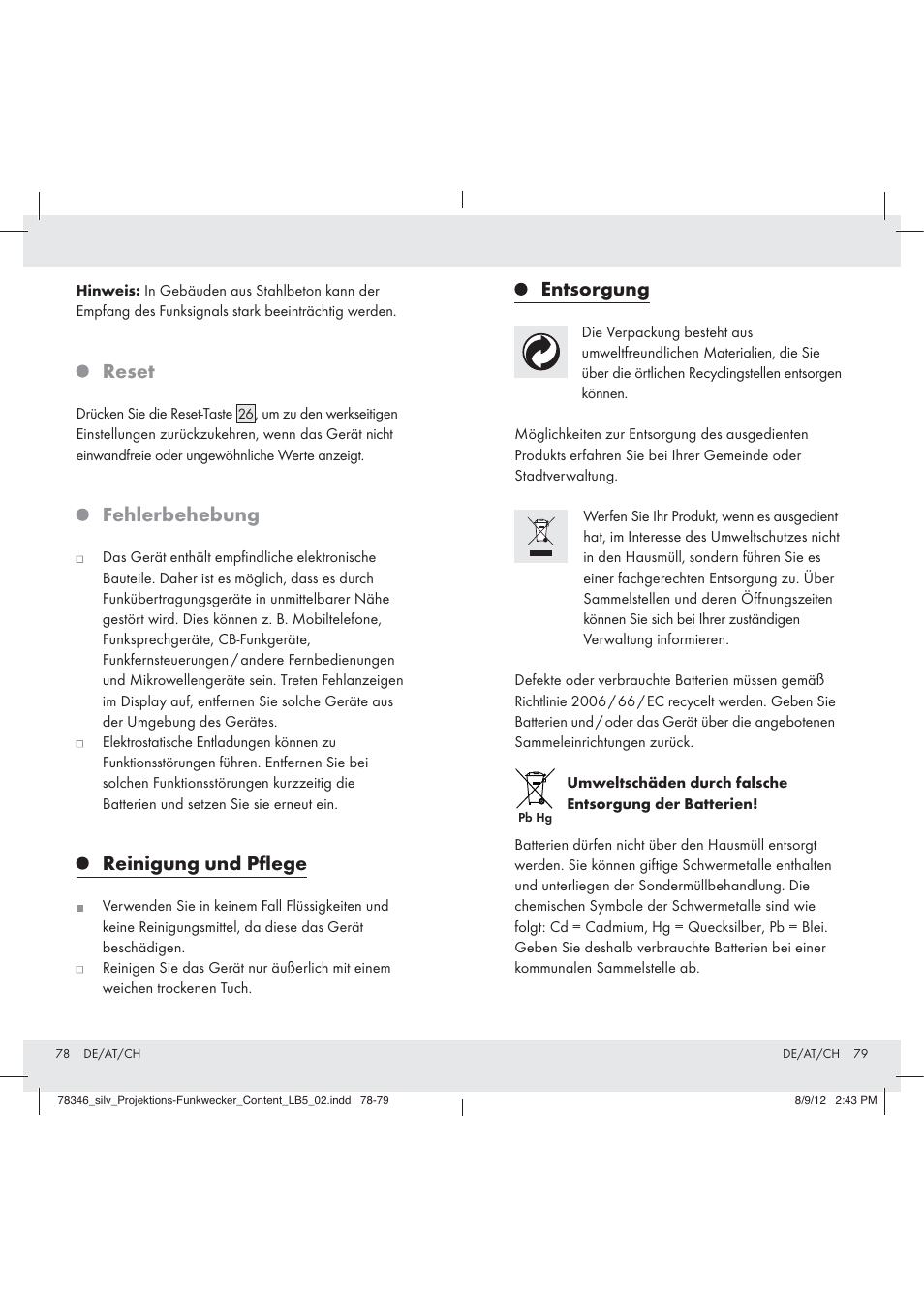 Reset, Fehlerbehebung, Reinigung und pﬂege | Entsorgung | Auriol Z31311 User Manual | Page 41 / 42