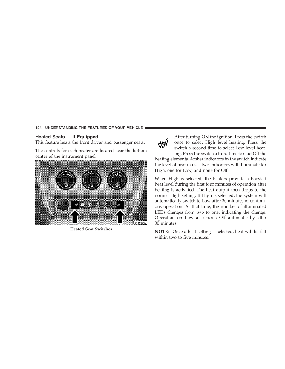 Heated seats - if equipped | Dodge 2009 Nitro User Manual | Page 126 / 459