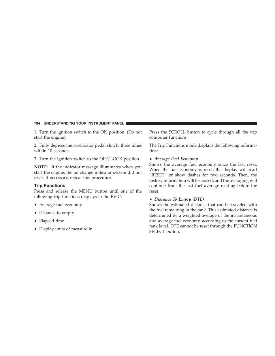 Trip functions | Dodge 2009 Nitro User Manual | Page 196 / 459