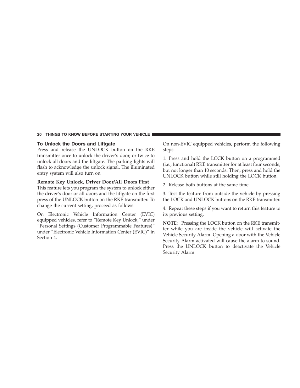 To unlock the doors and liftgate | Dodge 2009 Nitro User Manual | Page 22 / 459