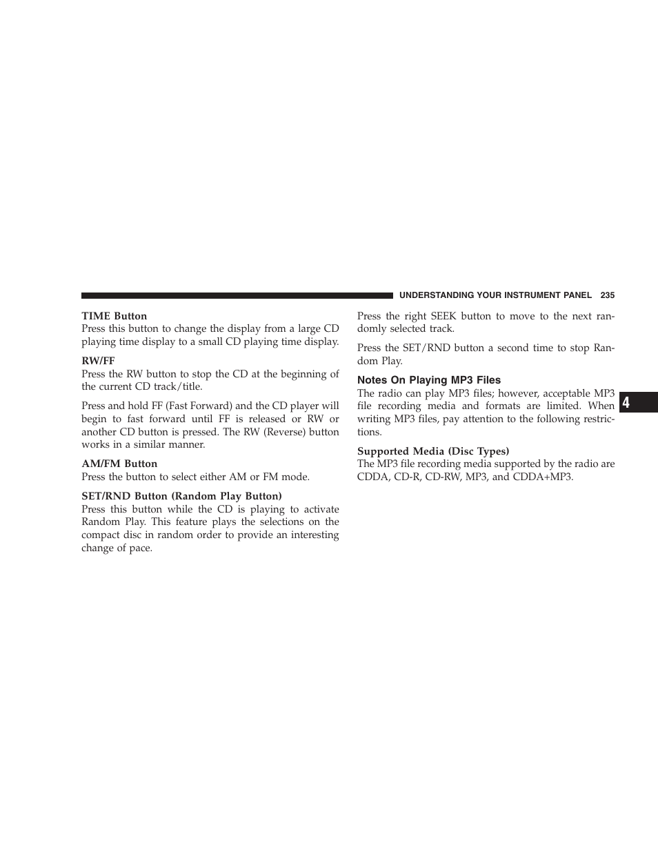 Notes on playing mp3 files | Dodge 2009 Nitro User Manual | Page 237 / 459