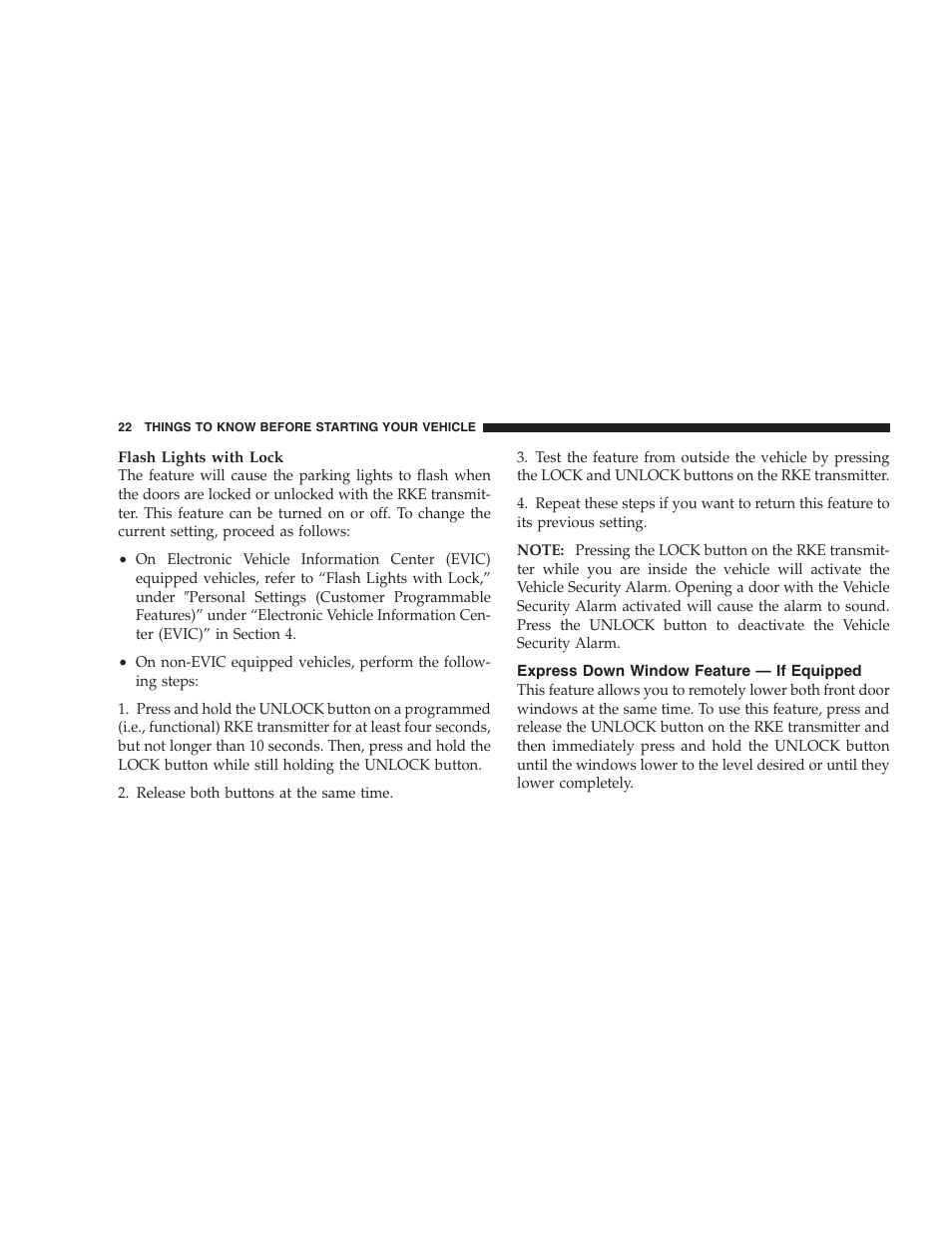 Express down window feature - if equipped, Express down window feature, If equipped | Dodge 2009 Nitro User Manual | Page 24 / 459