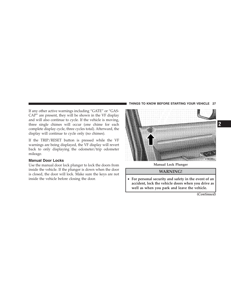 Manual door locks | Dodge 2009 Nitro User Manual | Page 29 / 459