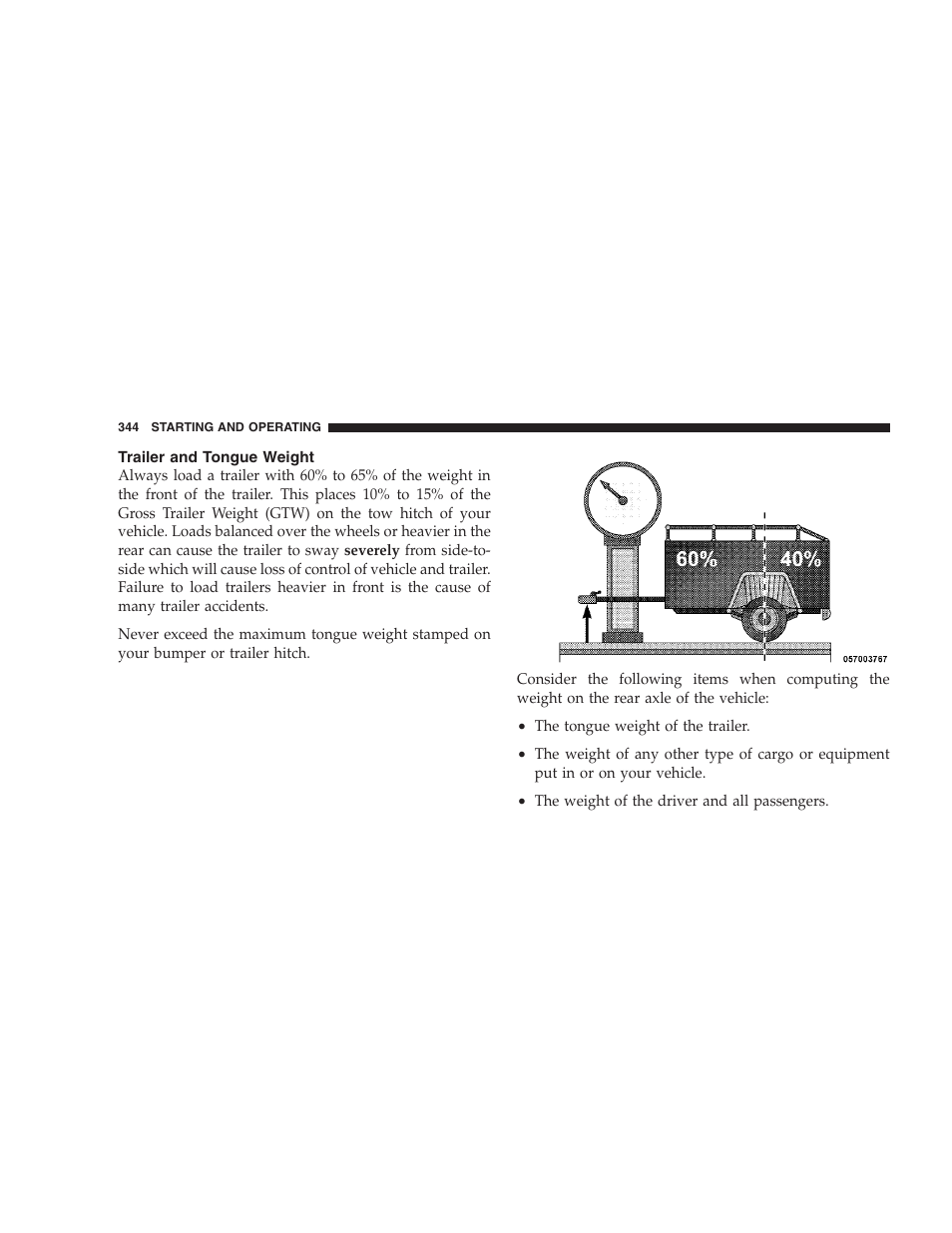 Trailer and tongue weight, Towing tips | Dodge 2009 Nitro User Manual | Page 346 / 459