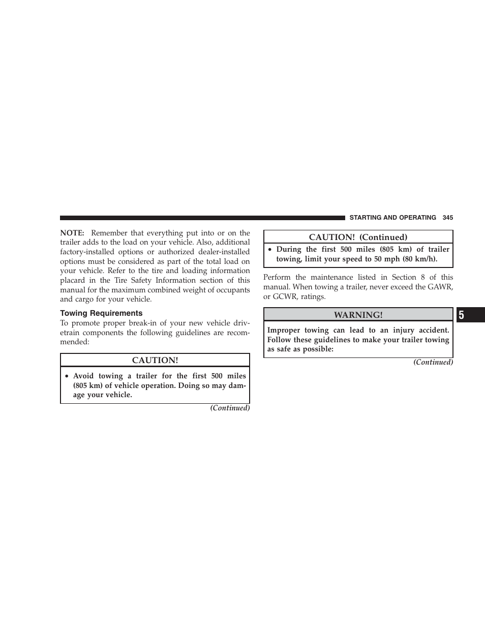 Towing requirements, Recreational towing, Behind motorhome, etc.) | Towing — 2wd models | Dodge 2009 Nitro User Manual | Page 347 / 459