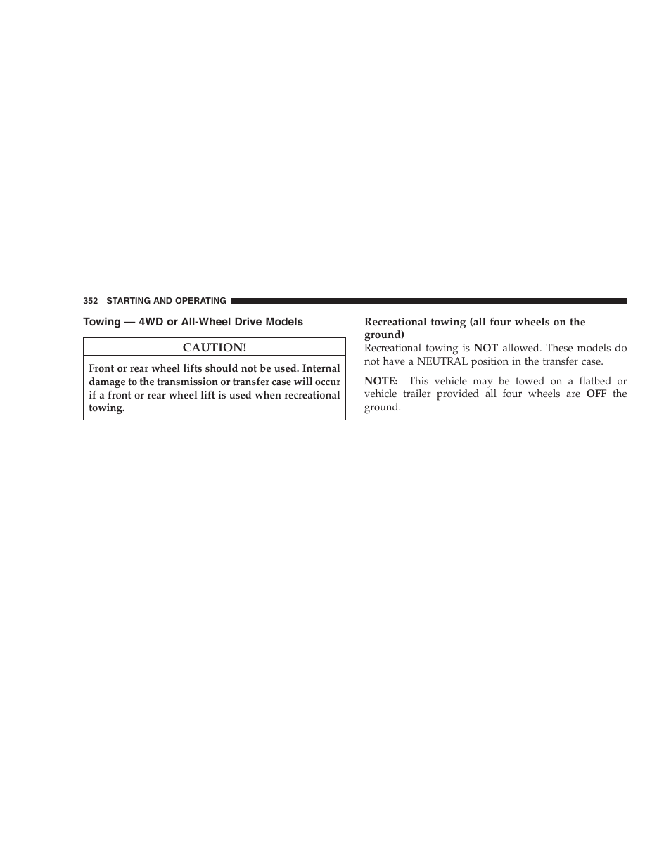 Towing - 4wd or all-wheel drive models | Dodge 2009 Nitro User Manual | Page 354 / 459