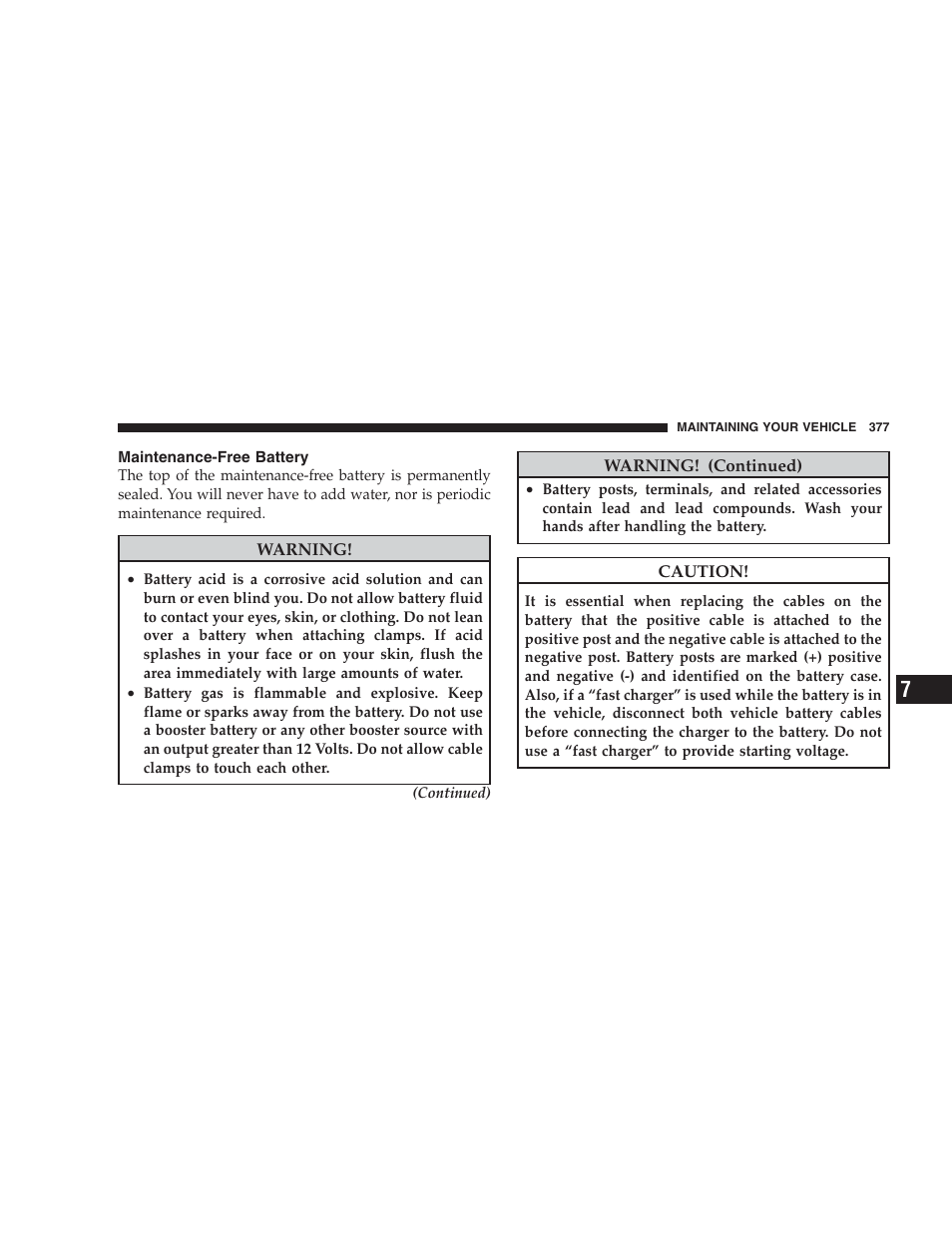 Maintenance-free battery | Dodge 2009 Nitro User Manual | Page 379 / 459