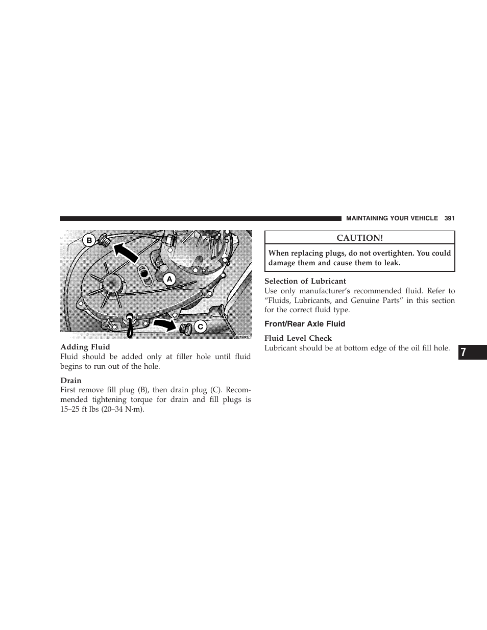 Front/rear axle fluid | Dodge 2009 Nitro User Manual | Page 393 / 459