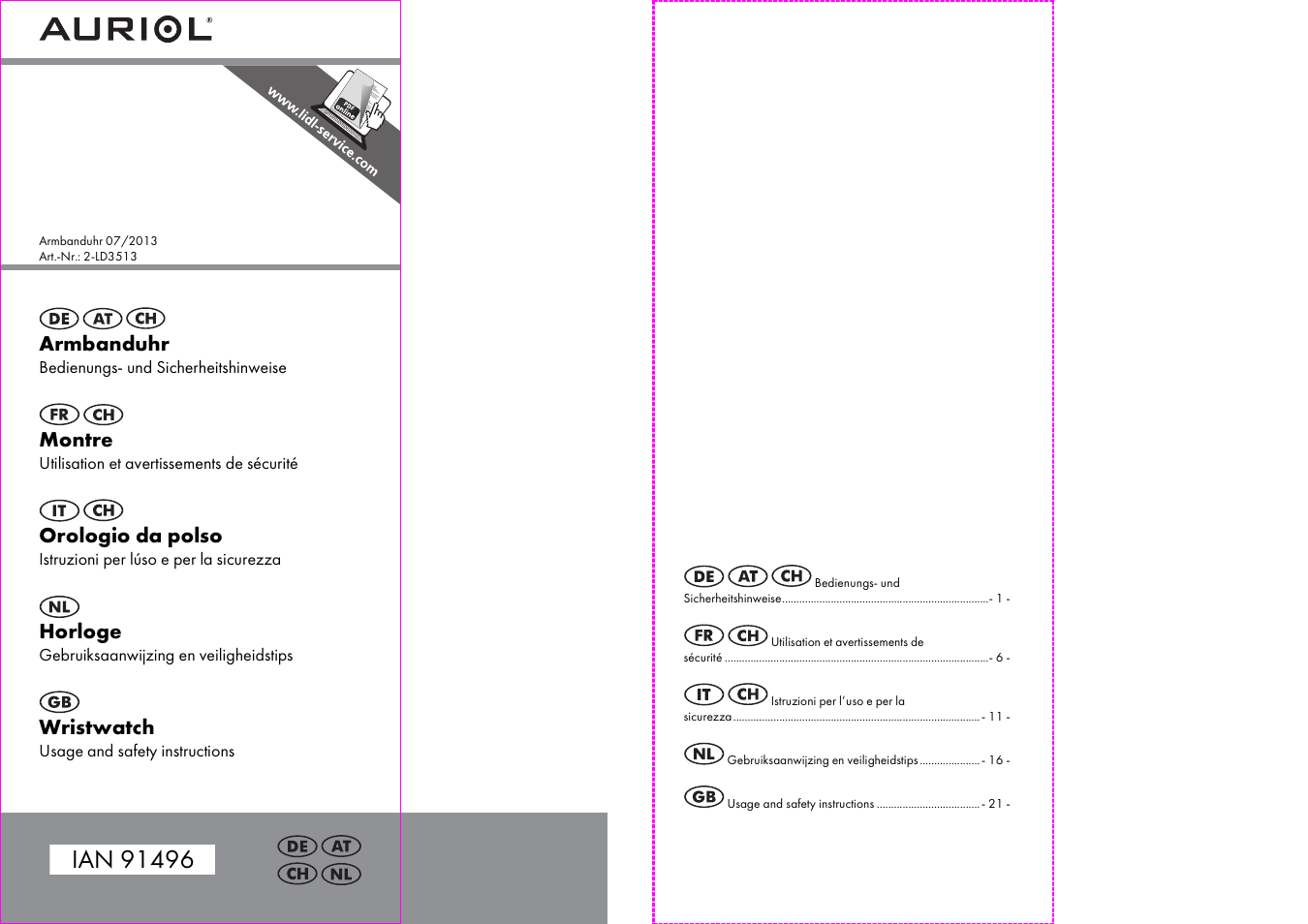 Auriol 2-LD3513 User Manual | 14 pages